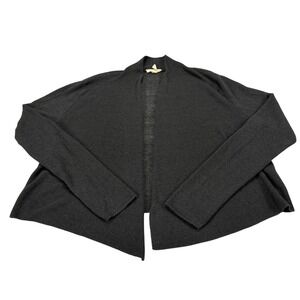 Eileen Fisher Organic Linen Blend Open Front Cardigan Black Large L/G